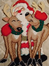 Vintage Santa With Reindeers Needlepoint 17"