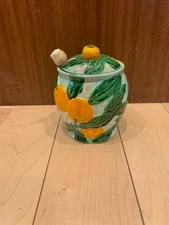 Jam Pot With Spoon Vintage Maruhon Ware ? Japan Oranges and Leafs