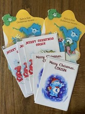 7 x Vintage CARE BEARS Christmas Greeting Cards, 1980s American - Licensed