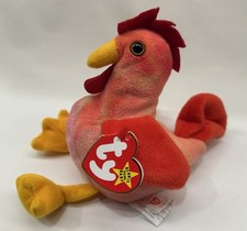 Ty Retired Beanie Baby 1996-Strut the Chicken-Plush MINT Ear Tag, Dbl Tush Tag