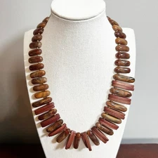 Talbots Brown Tan Stone Wood Necklace Costume Jewelry NWT Casual Statement