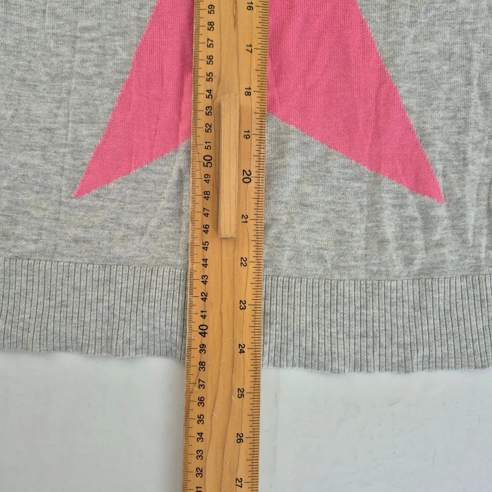 HUSH Jumper XS Grey Women's 100% Bamboo V-Neck Pink Star Knit Long Sleeve - Image 2 of 4