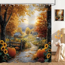 Fall Shower Curtain Autumn Pumpkin Tree Bathroom Decor 72x72 Inch Waterproof