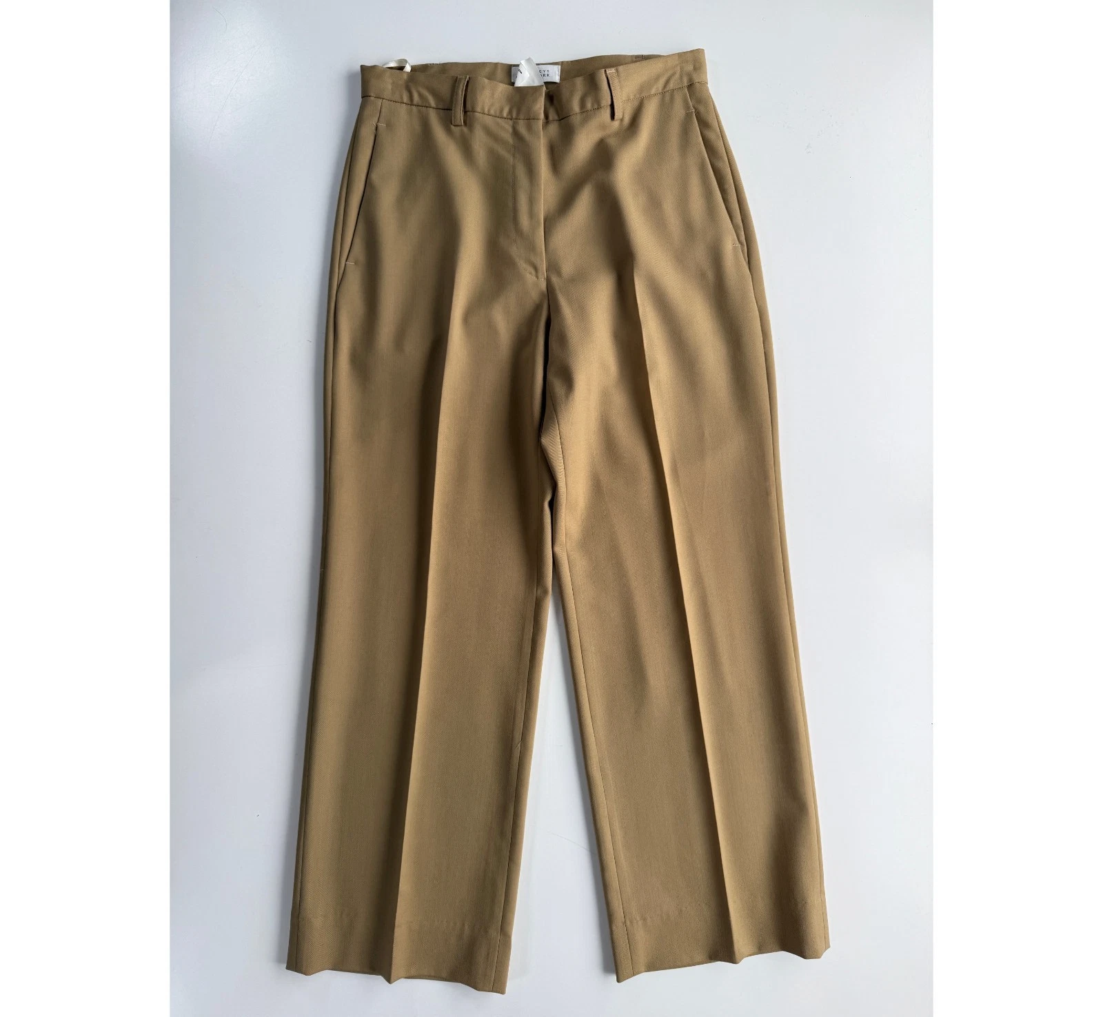 BARNEYS NEW YORK Straight Wide-Leg Wool Dress Pant Womens 6 Tan Made Italy