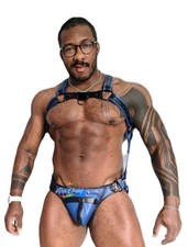Gay Leather Bulldog Style Body Harness Chest Armor Adjustable BUTTON Strap .
