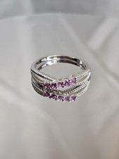 Five Pink Sapphire Split Shank Ring Band X Design Sterling Silver 925 Size 9