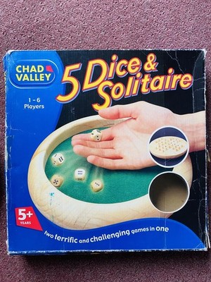 Chad Valley 5 Würfel & Solitär Spiel Holz - komplett mit Box 