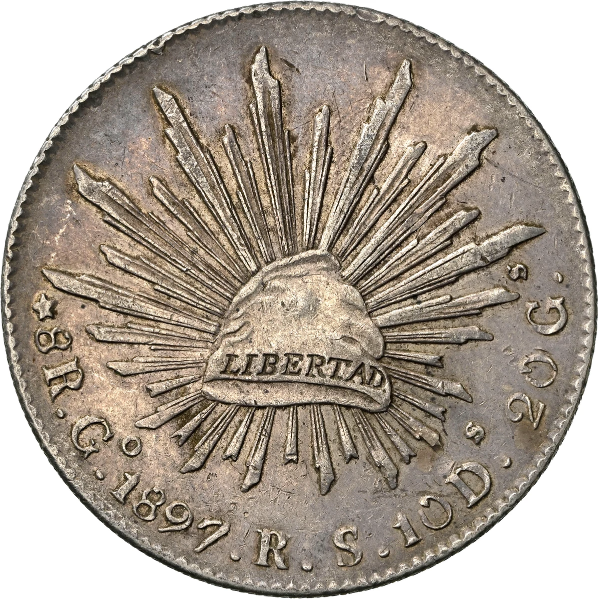 メキシコ　1897年-Go RS 8R Go80 銀貨 Silver 1897 Year Second Republic of Mexico Coins (1867-1905) for