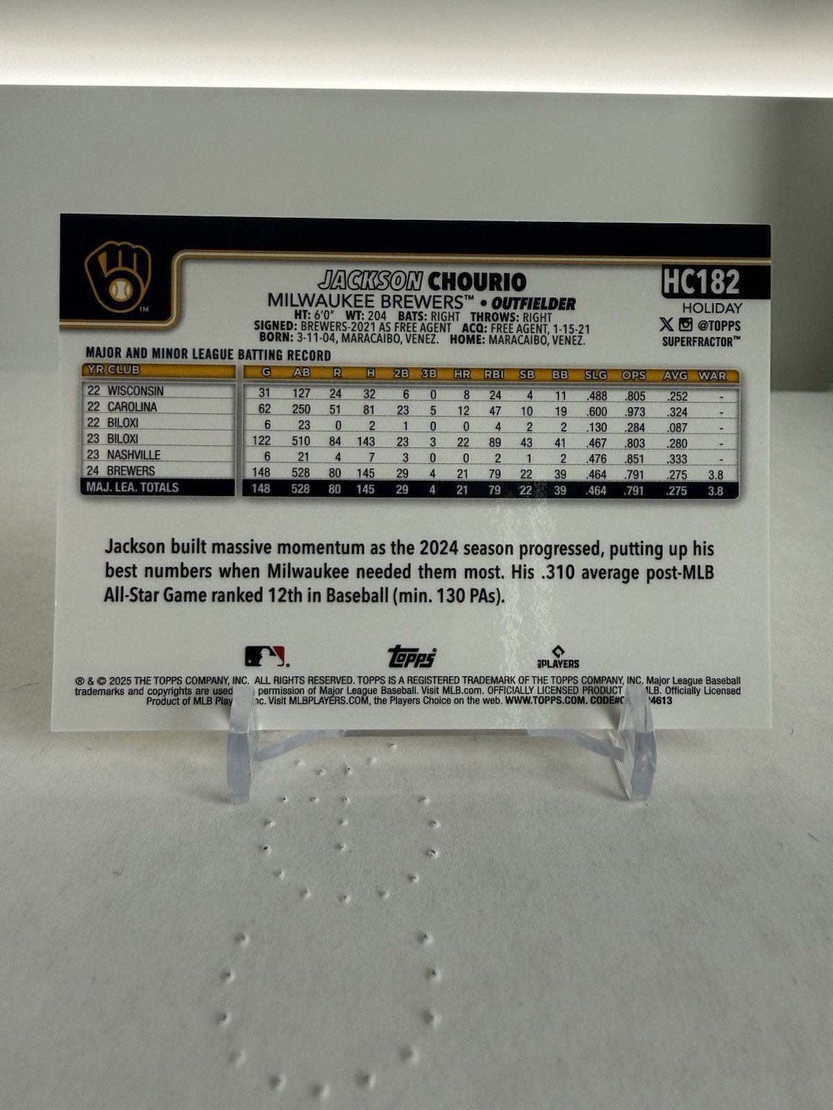 Jackson Chourio 1/1 Superfractor: 2025 Topps Chrome Holiday Insert view 14