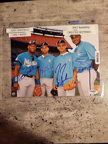 Original 1993 Florida Marlins 8X10 PSA Auto Sheffield/Weiss/Barberie/Destrade