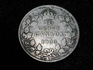 1933 CANADA TEN CENTS ~ TOUGH DATE LOW MINTAGE CANADIAN DIME ~ KING GEORGE V