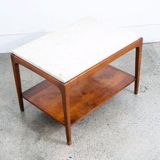 Mid Century Modern End Table Lane Side Nightstand Marble Stone Travertine Mcm