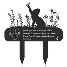 Pet Grave Markers Metal Cat Memorial Plaque Waterproof Cemetery Stakes
