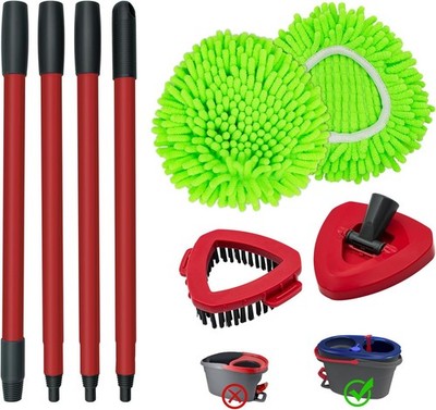Spin Mop Head, Base, Scrub Brush, Handle Replacement for O-Cedar Green 