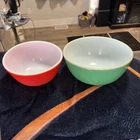 Vintage PYREX Nesting Mixing Bowl Primary Colors Green 8.5” 7 1/4 Green And Red