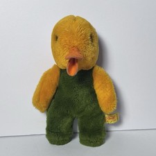 Vintage Steiff Plush Duck Toldi 6264-22 Small 8  Yellow W Green Overhauls