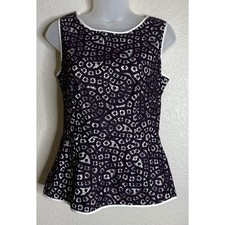 Banana Republic Womens 4 Peplum Top Dark Purple Lace Sleeveless Back Zip Blouse
