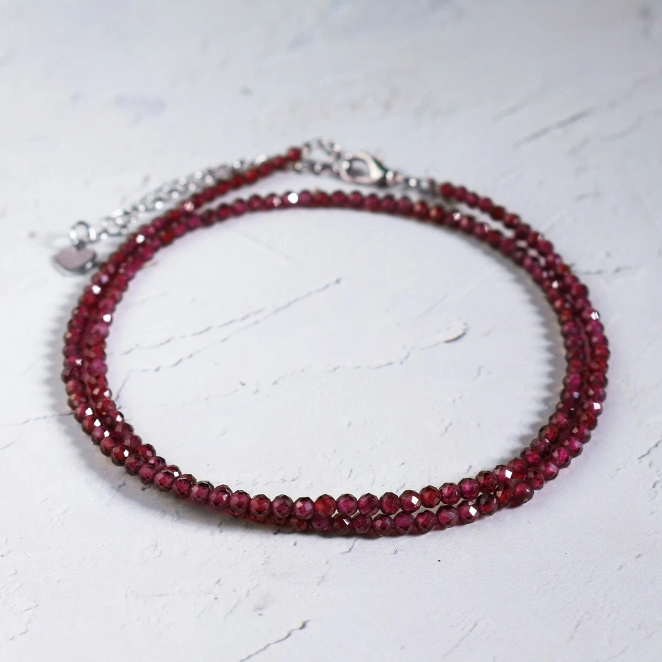 石榴石精致石珠项链石榴石勃艮第水晶精致项链 — 第 4/4 张图片