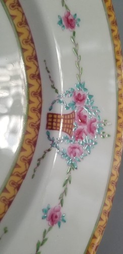 Antique Mintons England Pink Roses Blue Enamel Plate D 10” - Picture 3 of 7