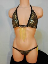 Exotic dancer stripper medium multicolor two piece bikini dance outfit-dancewear