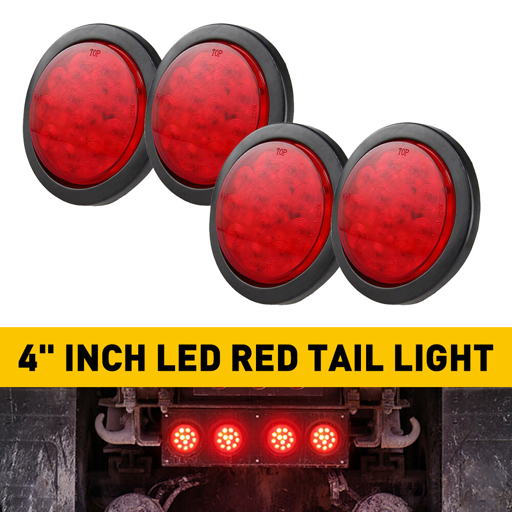 4Pcs Round 12 LED Truck Trailer Brake Stop Turn Tail Light DRL Waterproof 4