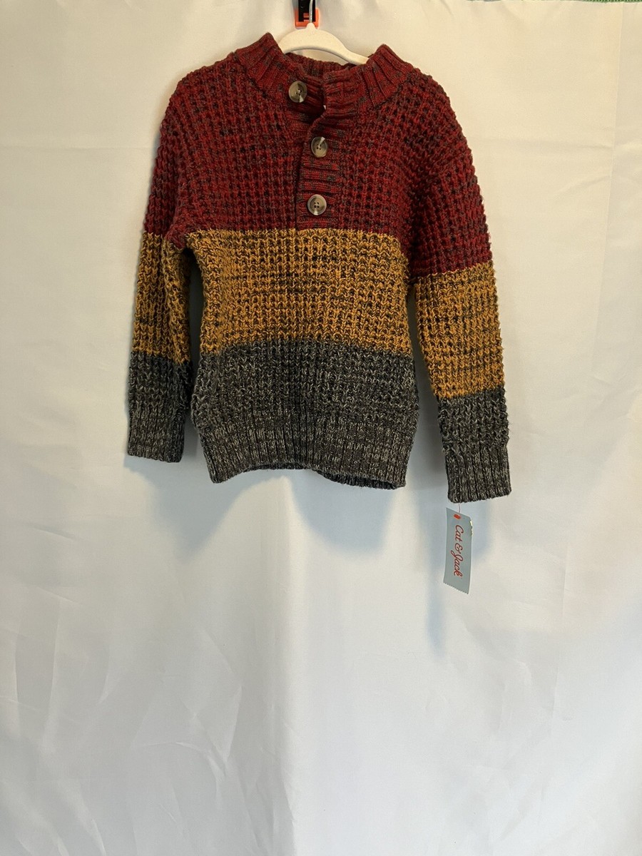 Cat Jack Boys Chunky Knit Pullover Sweater Red Yellow Gray 4T