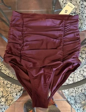Empetua by Shapermint High Waist Ruched Full Burgundy Bikini Bottom- Size Small