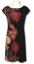 LIZ CLAIBORNE (6) A Line Shift Black w/Geometric Print Down the Side