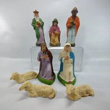 Vtg Christmas Nativity Manger Lot 8 Germany Mary Joseph Sheep 3 Kings Shepherd 