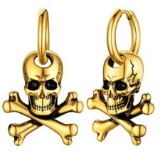 Skull And Cross bones Gold Tone Pirate Ear hoop Earrings Ear Rings Quality 3D