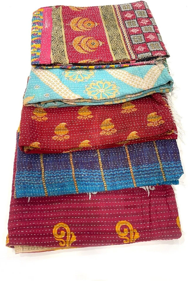 Edredón kantha vintage 100 % algodón lote al por mayor hecho a mano reciclado tamaño doble Foto 3 de 4