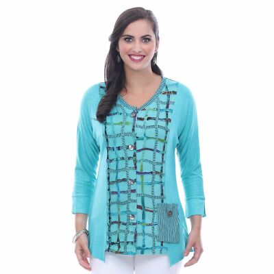 Parsley & Sage Plus Size Jodie Fancy Top Sea Green Blouse 1X 18T21C17