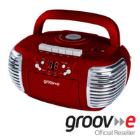 GROOV-E RETRO BOOMBOX PORTABLE CD CASSETTE & FM RADIO PLAYER - RED - GVPS813RD