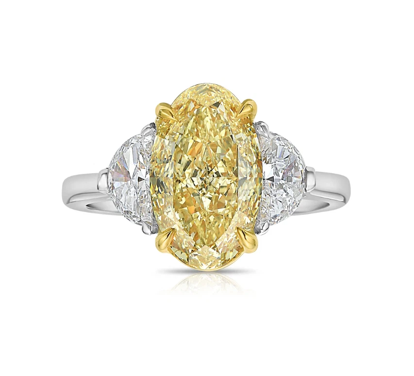 Кольцо с фантазийным желтым бриллиантом овальной огранки 3,70 карата выращенное в лаборатории IGI 950 платина - Изображение 2 из 4