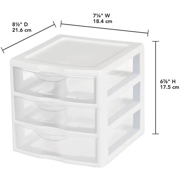 Sterilite Small 3 Drawer Desktop Unit, Plastic, Organizer, White - Image 2 of 4