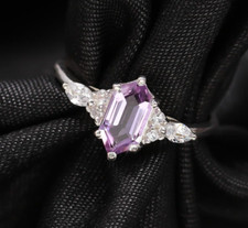 Pink Amethyst Elongated Hexagon Handmade Ring Solid Silver Jewelry Birthday Gift