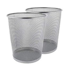 Image of 2 x METAL MESH WASTE PAPER BIN FOR OFFICE HOME USE BEDROOM - LIGHTWEIGHT STURDY