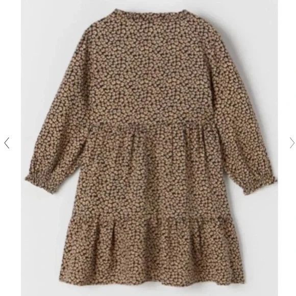 VESTIDO ZARA NIÑA 10 NEGRO MARRÓN FLORAL MIDI ESCALONADO MANGA LARGA COTTAGECORE Foto 2 de 4