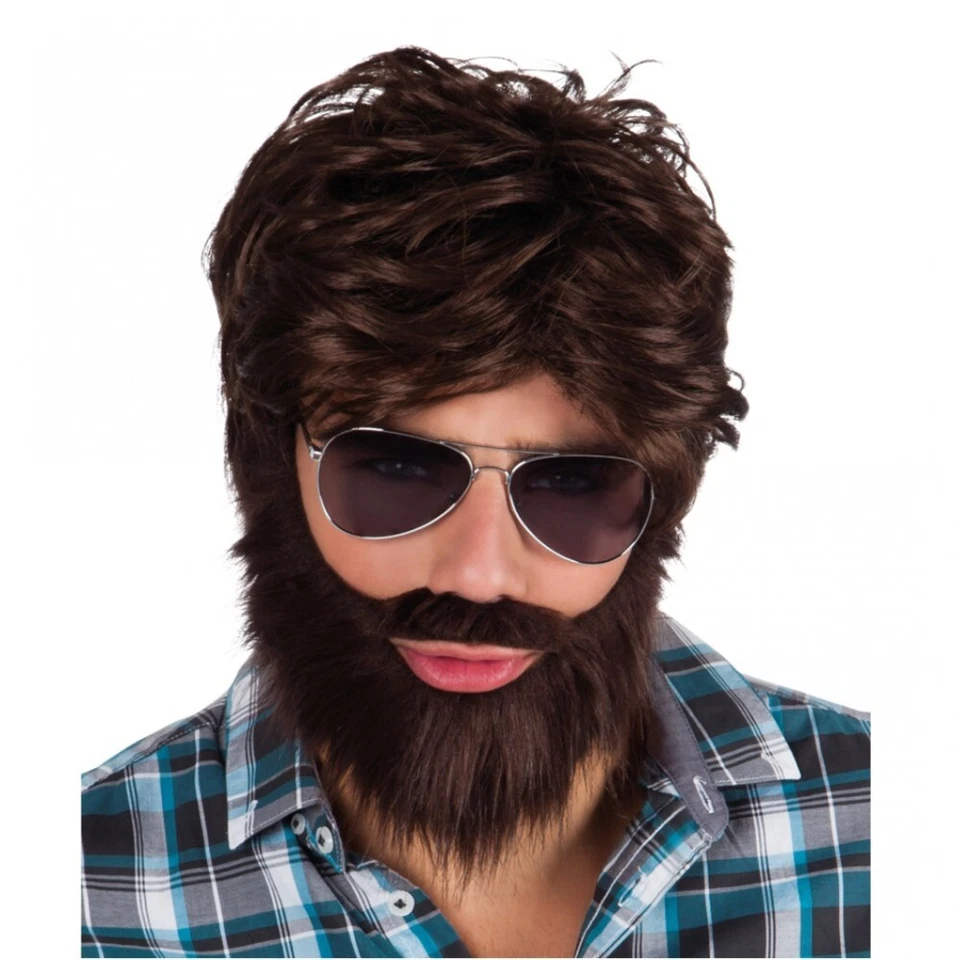 BOLAND Hangover Perücke mit Bart braun für Herren Kostüm-Zubehör Kultfilm Fasching