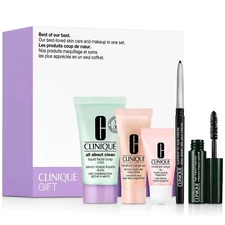CLINIQUE 5 PIECE BEAUTY & MAKEUP GIFT SET BEST OF THE BEST! MASCARA EYELINER LIP