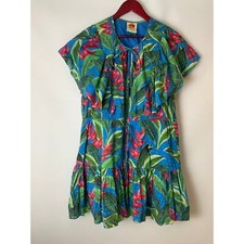 Farm Rio Dream Garden Mini Floral Blue Green Red Dress Size L Large 