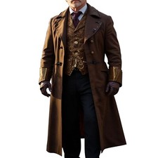 New Men Gothic Frock Coat, Steampunk Victorian Frock Coat, Dark Brown Wool Coat