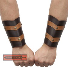 Medieval Warrior Conan Barbarian Leather Mini Bracers Viking Arm Guard Brown