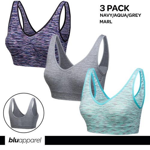 3 Pack Seamless Bras Comfort Marl Non Wired Sleep Bra Stretch Unpadded Crop Top - Picture 16 of 29