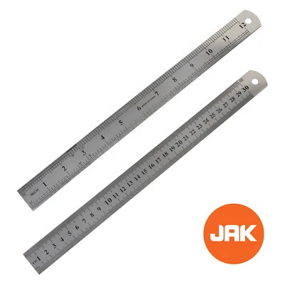 JAK QUALITY Double Sided Metal Stainless Steel Precision Ruler Measure 12" 30cm
