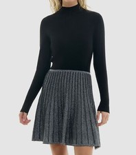 BCX Women's Junior's Black Metallic Pleated Mock Neck Sweater Dress Size XL