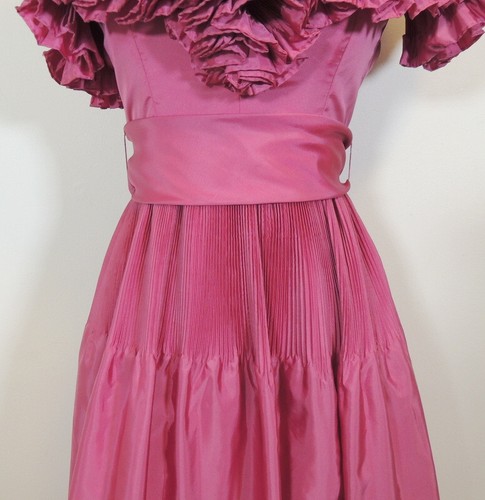 Vintage 1980's Victor Costa Pink Gown Dress Womens 6 Double Accordion Ruffles - Picture 4 of 16