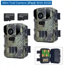 2 Pack Trail Camera 24MP 1080P Mini Hunting Game Camera Night Vision+32GB Card
