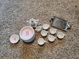 Vintage Barbie Mattel Steombecker Porcelain Childs Tea Set Plates Cups