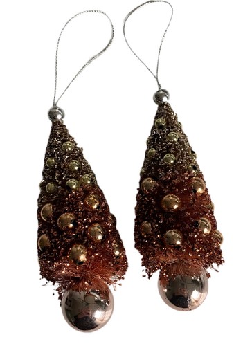 Pinecone Christmas Ornaments (2) Glitter Copper Rose Gold Mini Balls Gold Silver